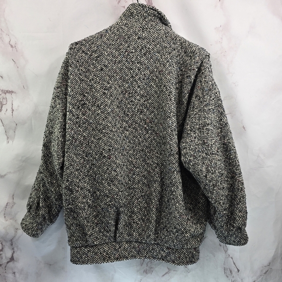 Vintage Coat Womens 1X Gray Wool Tweed Words 80s 90s Pleated Slouchy Korea - Picture 5 of 14